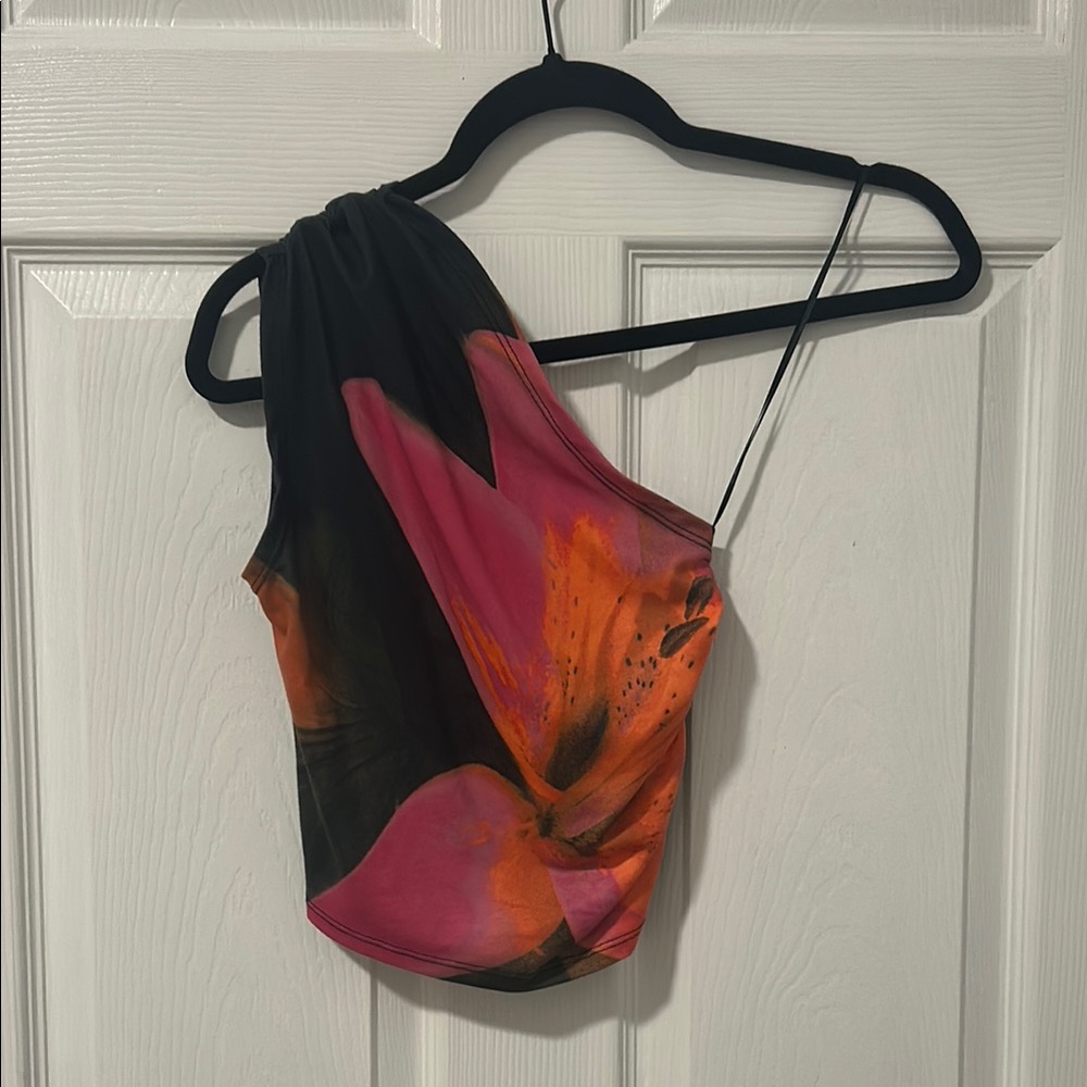 Silence + Noise Pink and Red One Shoulder Top
